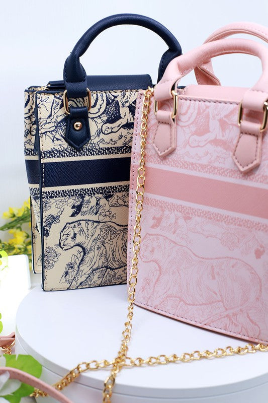 Vintage Printed Mini Handle Crossbody Bag BESTTO