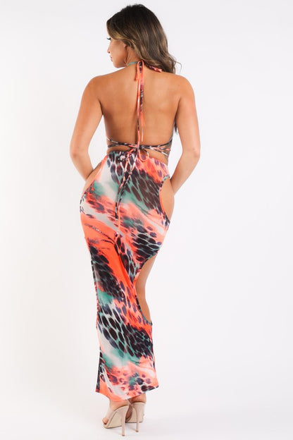 Printed Mesh Bikini and Skirt Set K Too