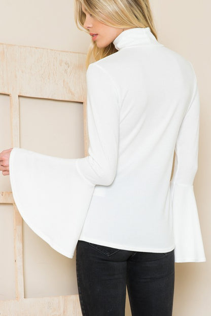 Plus+ Solid Bell Sleeve Turtleneck Top