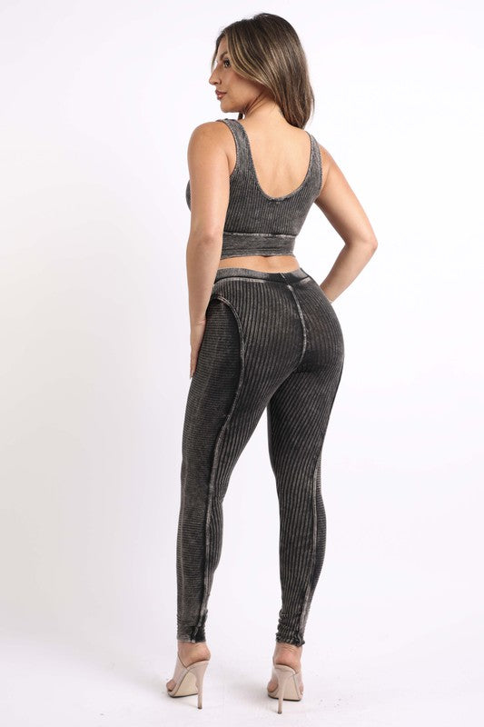 Gem Plus+ Mineral Washed Crop Top And Leggings Set