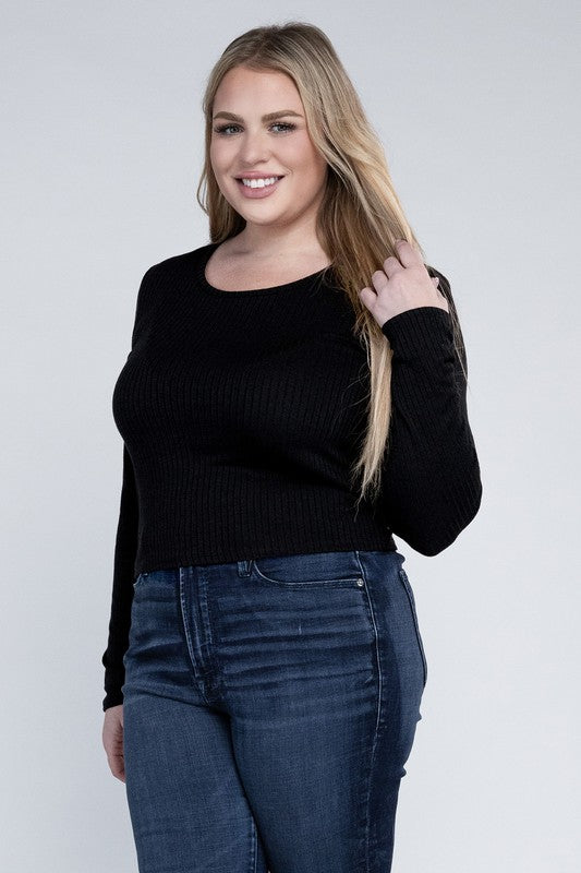 Plus+ Classic Ribbed Round Neck Long Sleeve