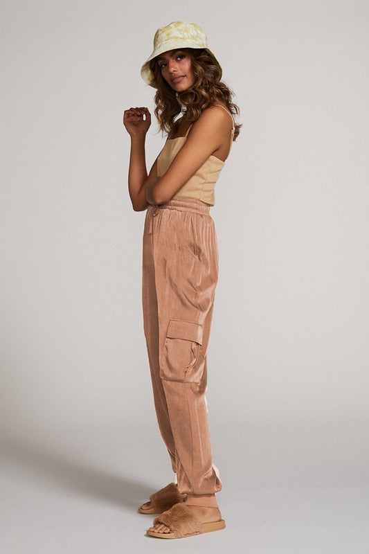 Textured Satin Cargo Pants