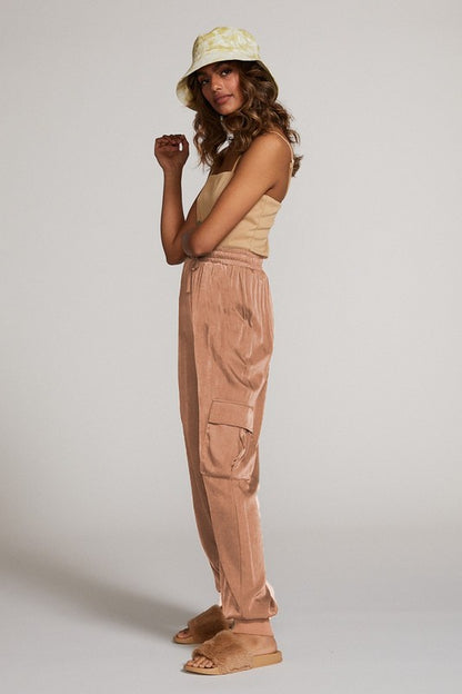 Textured Satin Cargo Pants