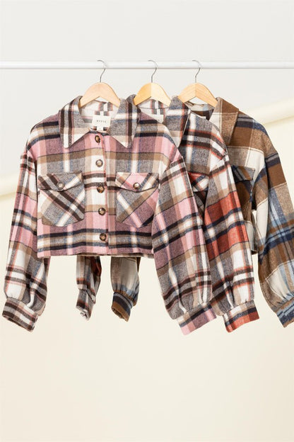 With the Wind Plaid-Print Crop Jacket