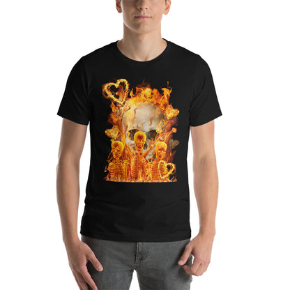 Hearts & Skulls on Fire Unisex Graphic Tee