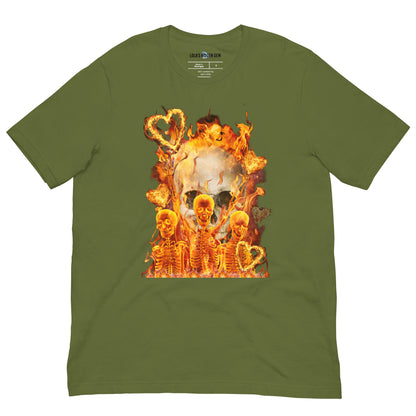 Hearts & Skulls on Fire Unisex Graphic Tee