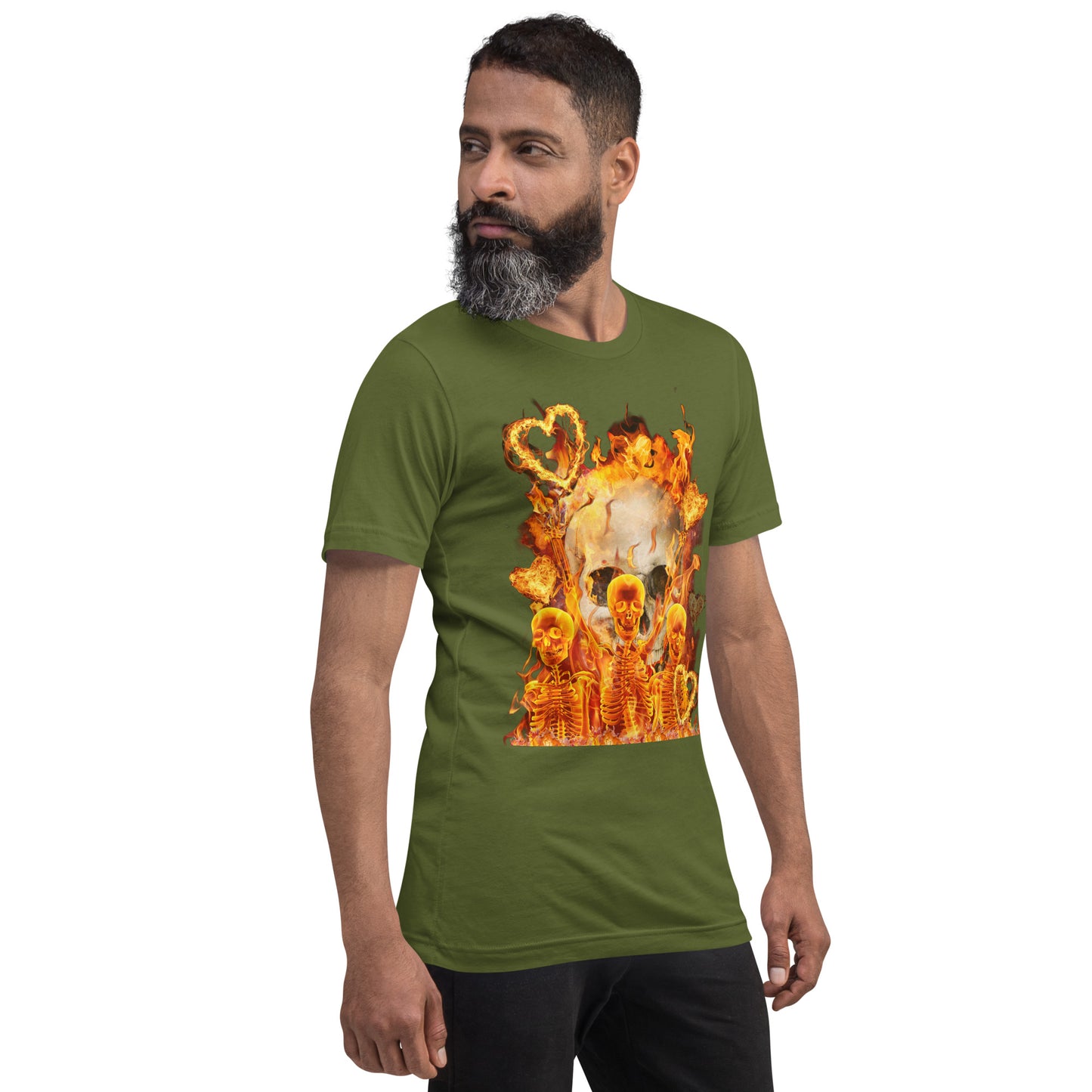 Hearts & Skulls on Fire Unisex Graphic Tee