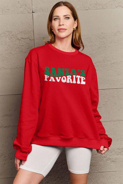 Simply Love SANTA'S FAVORITE Round Neck Sweatshirt