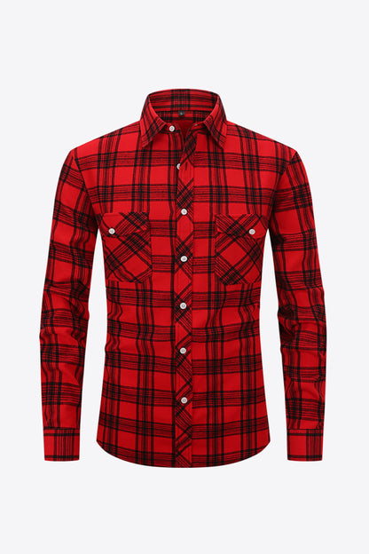 Men's Plaid Button-Up Long Sleeve Shirt Trendsi