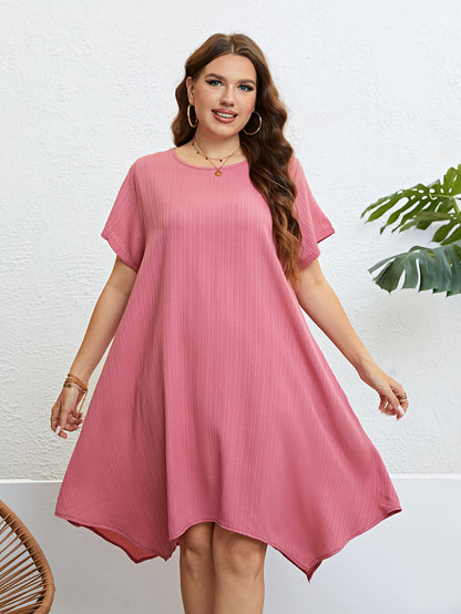 Gem Plus Round Neck Handkerchief Hem Dress Trendsi