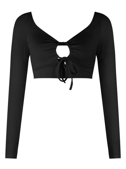 Gathered Detail Cutout Long Sleeve Crop Top Trendsi