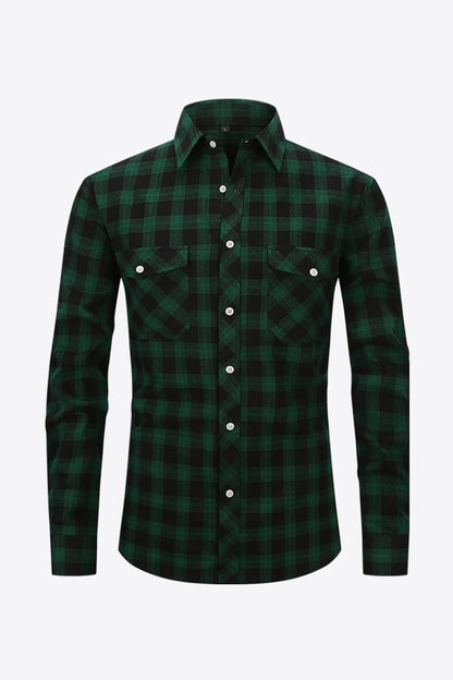 Men's Plaid Button-Up Long Sleeve Shirt Trendsi