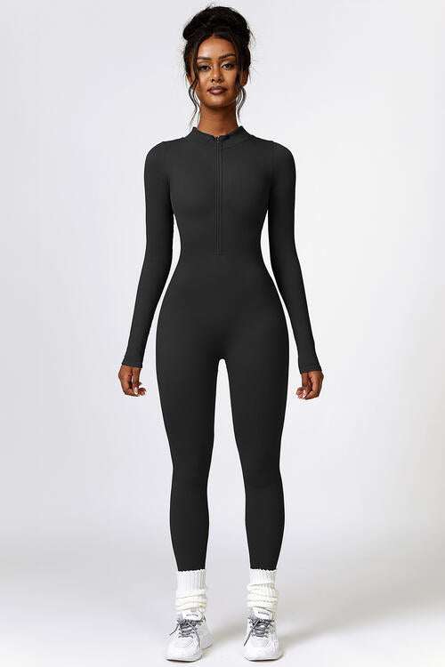 Half Zip Long Sleeve Active Sports Jumpsuit