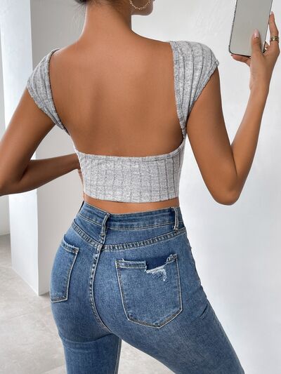 Backless Round Neck Cap Sleeve Knit Top