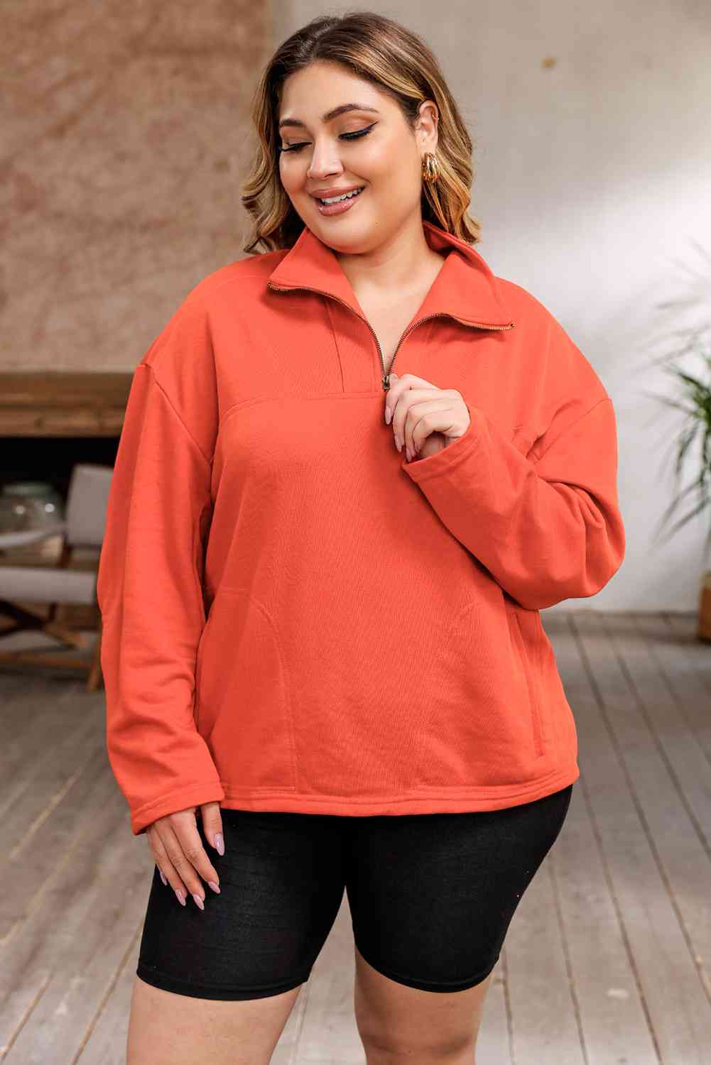 Plus+ Zip-Up Dropped Shoulder Sweatshirt