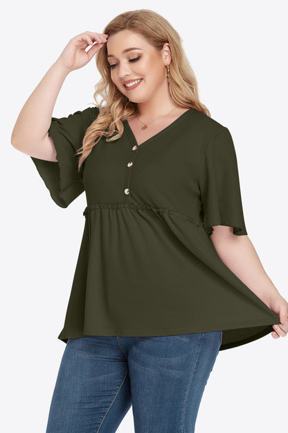 Gem Plus+ Buttoned V-Neck Frill Trim Doll Blouse