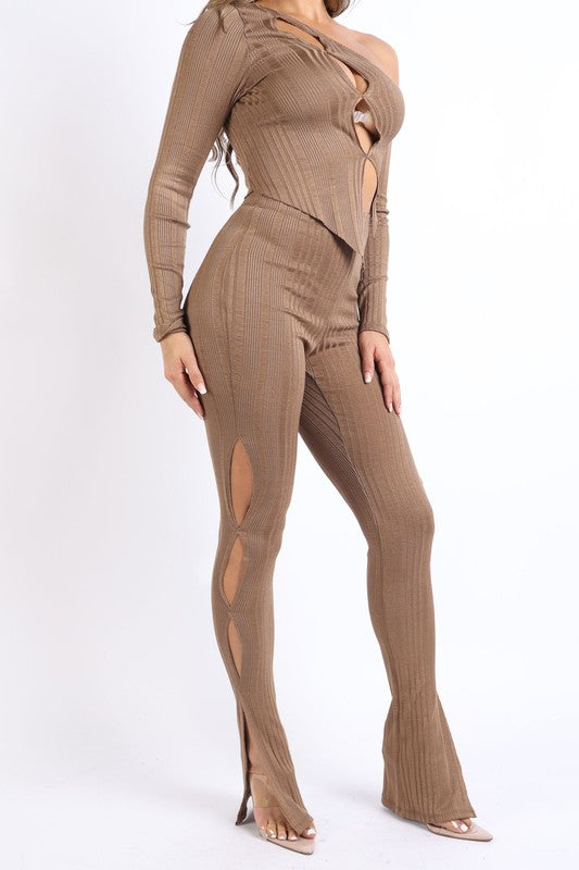 Cutout Ribbed Pant Set K Too