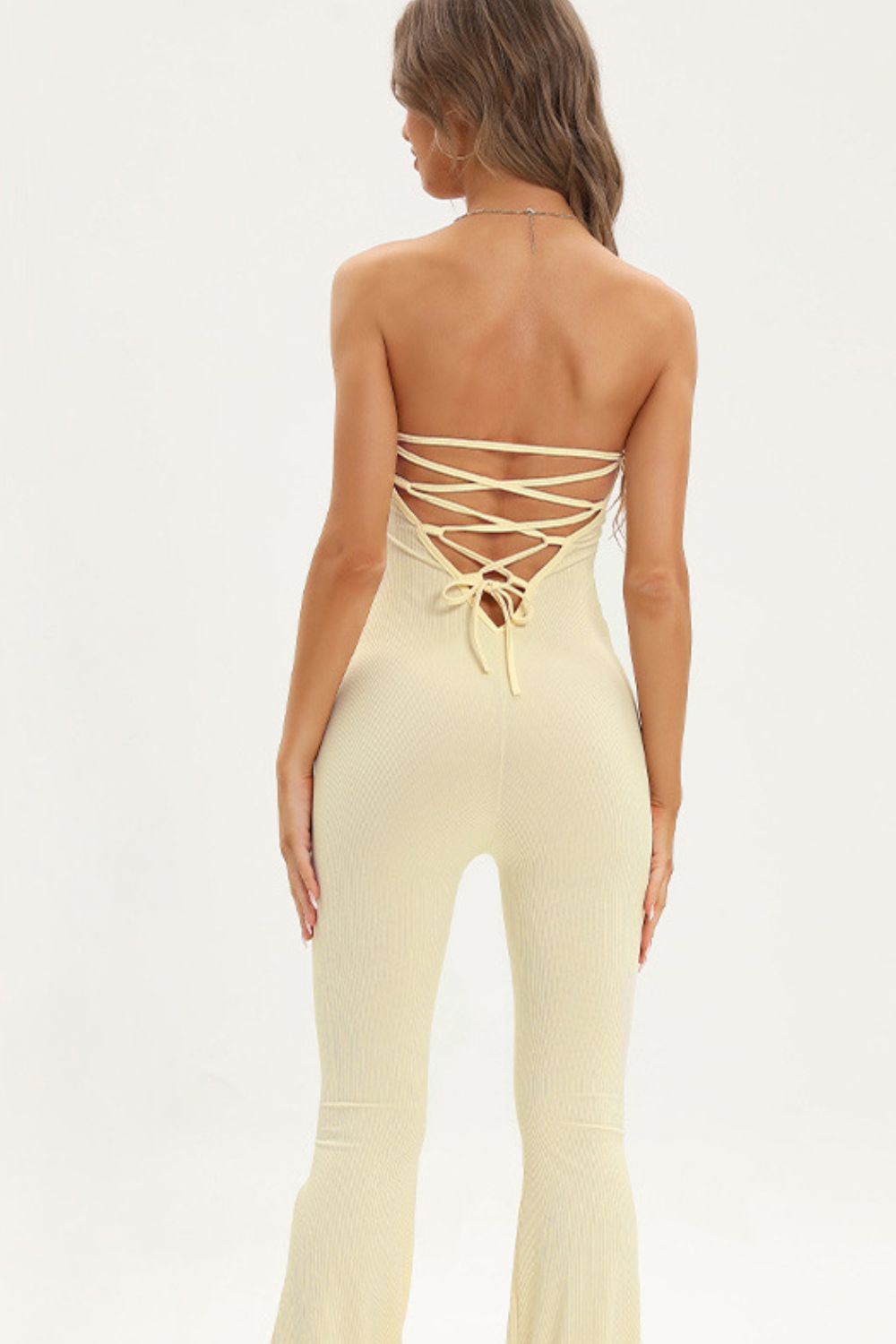 Lace-Up Strapless Jumpsuit Trendsi