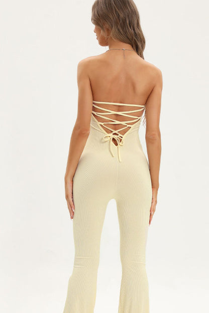 Lace-Up Strapless Jumpsuit Trendsi