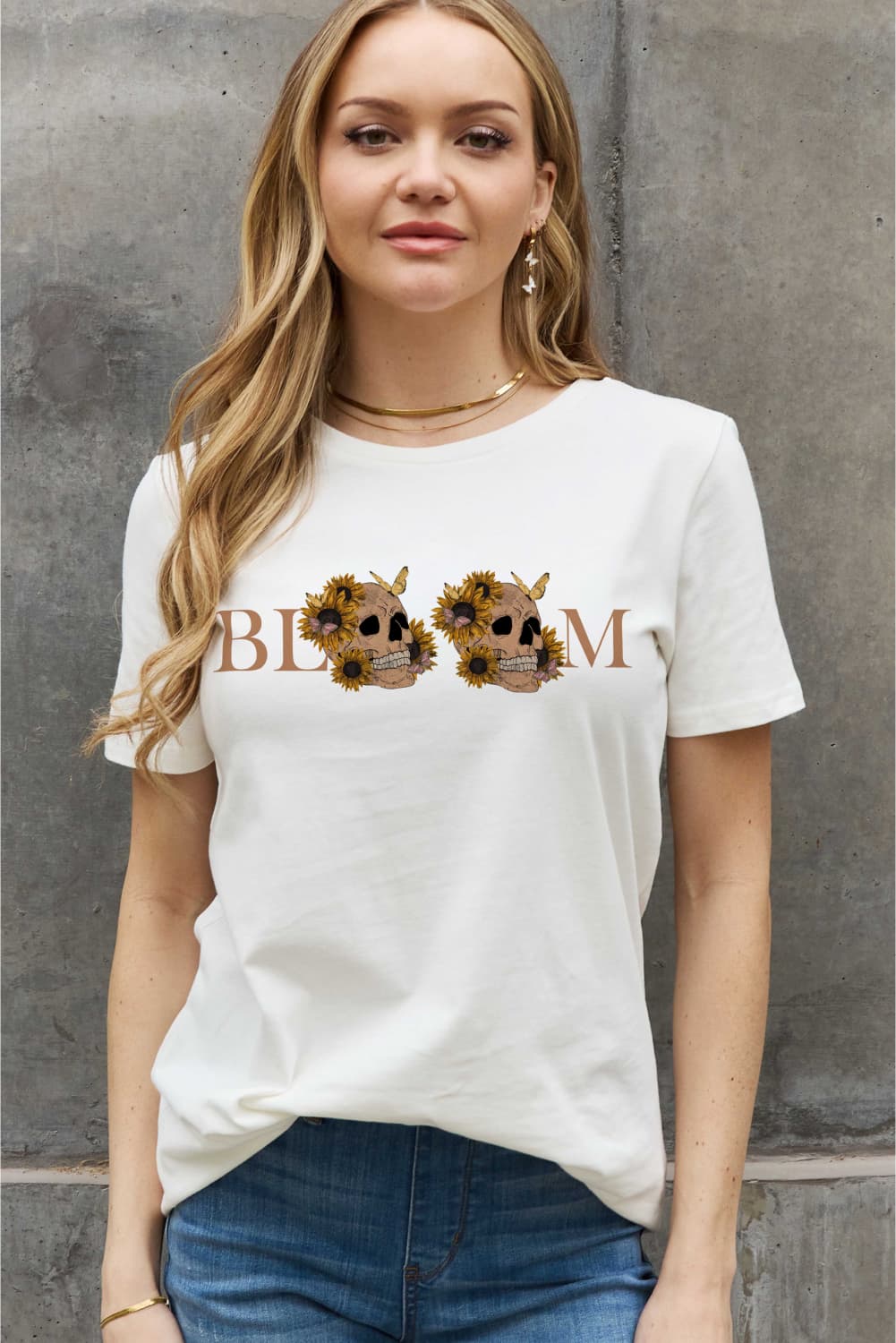 Simply Love BLOOM Skull Graphic Cotton Tee