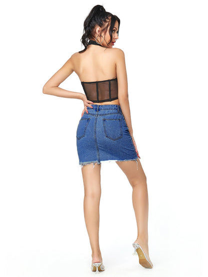 Gem Plus+ Ripped Distressed Denim Skirt kakaclo