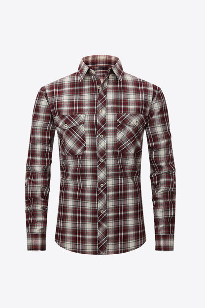 Men's Plaid Button-Up Long Sleeve Shirt Trendsi