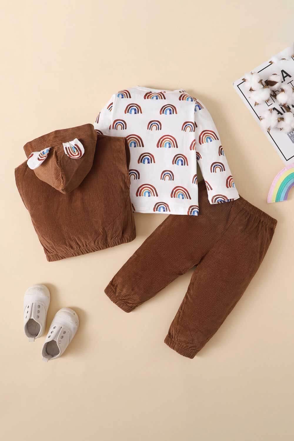 Baby Boy Rainbow Top, Hooded Vest, and Joggers Set Trendsi