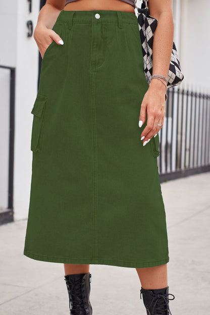 Buttoned A-line Denim Skirts