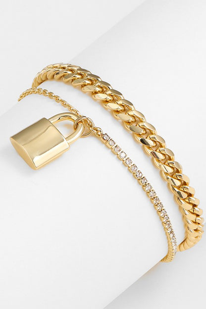 18K Gold Plated Lock Charm Bracelet Trendsi