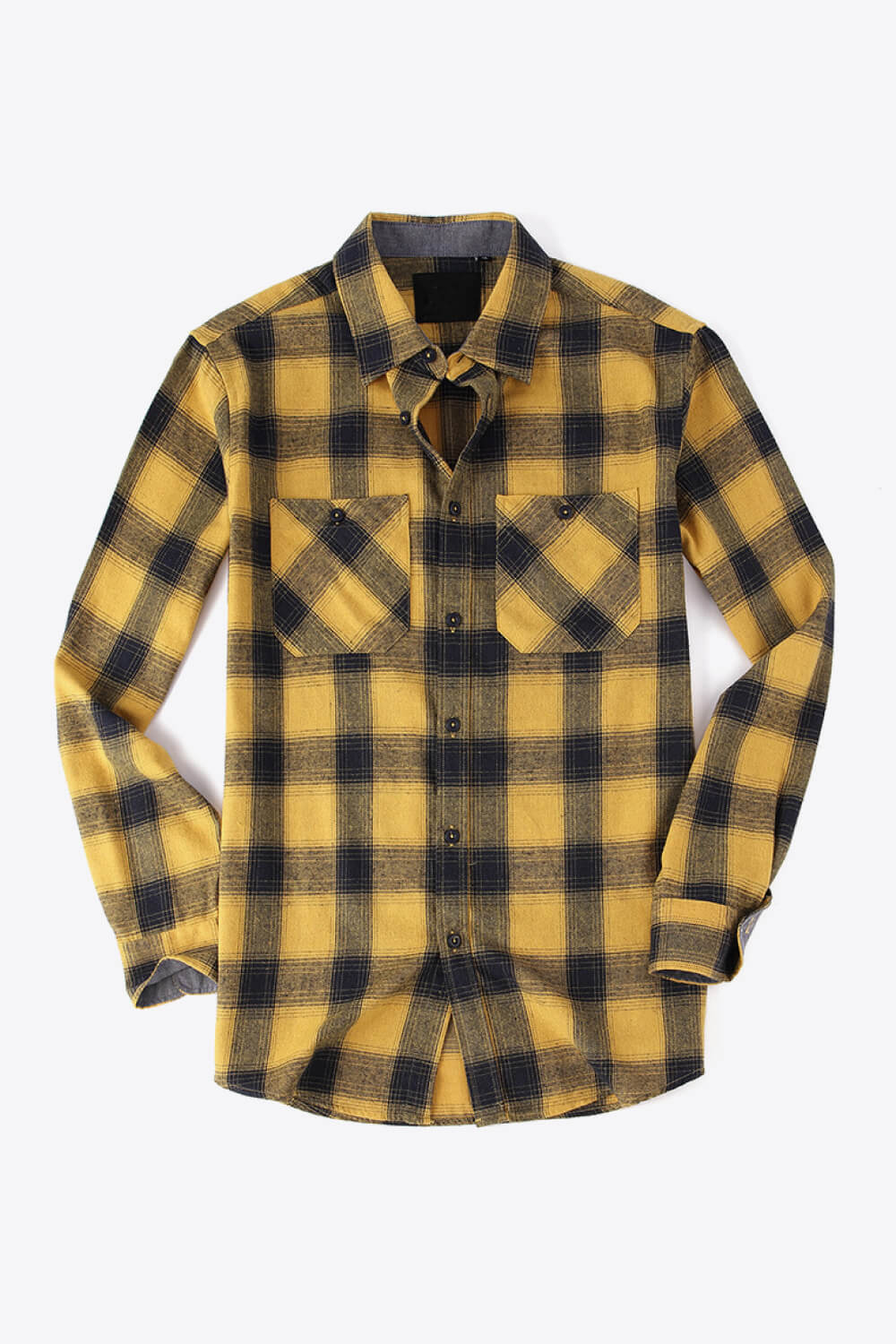 Men's Plaid Button Front Long Sleeve Shirt with Breast Pockets Trendsi