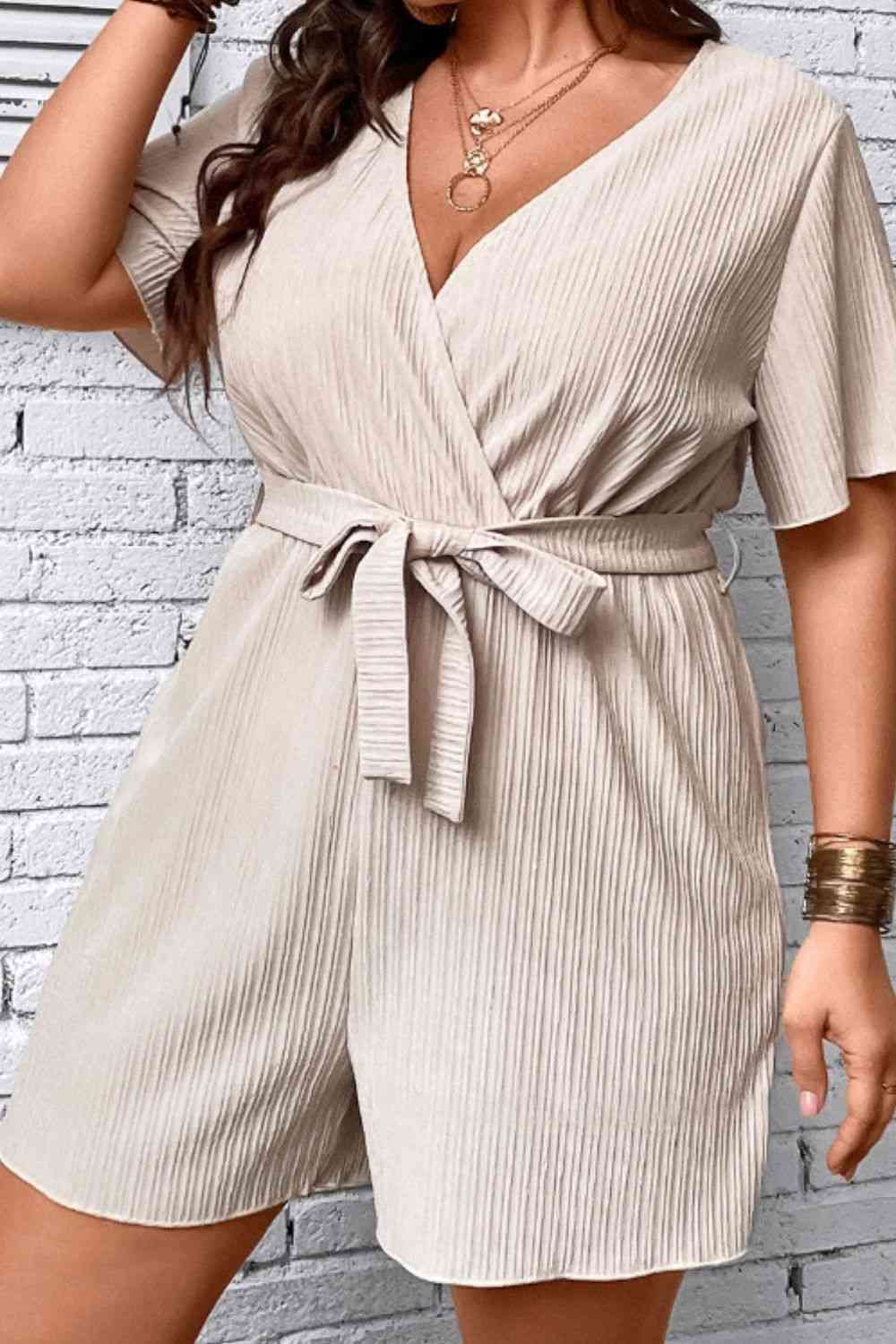 Plus+ Tie Waist Surplice Neck Romper