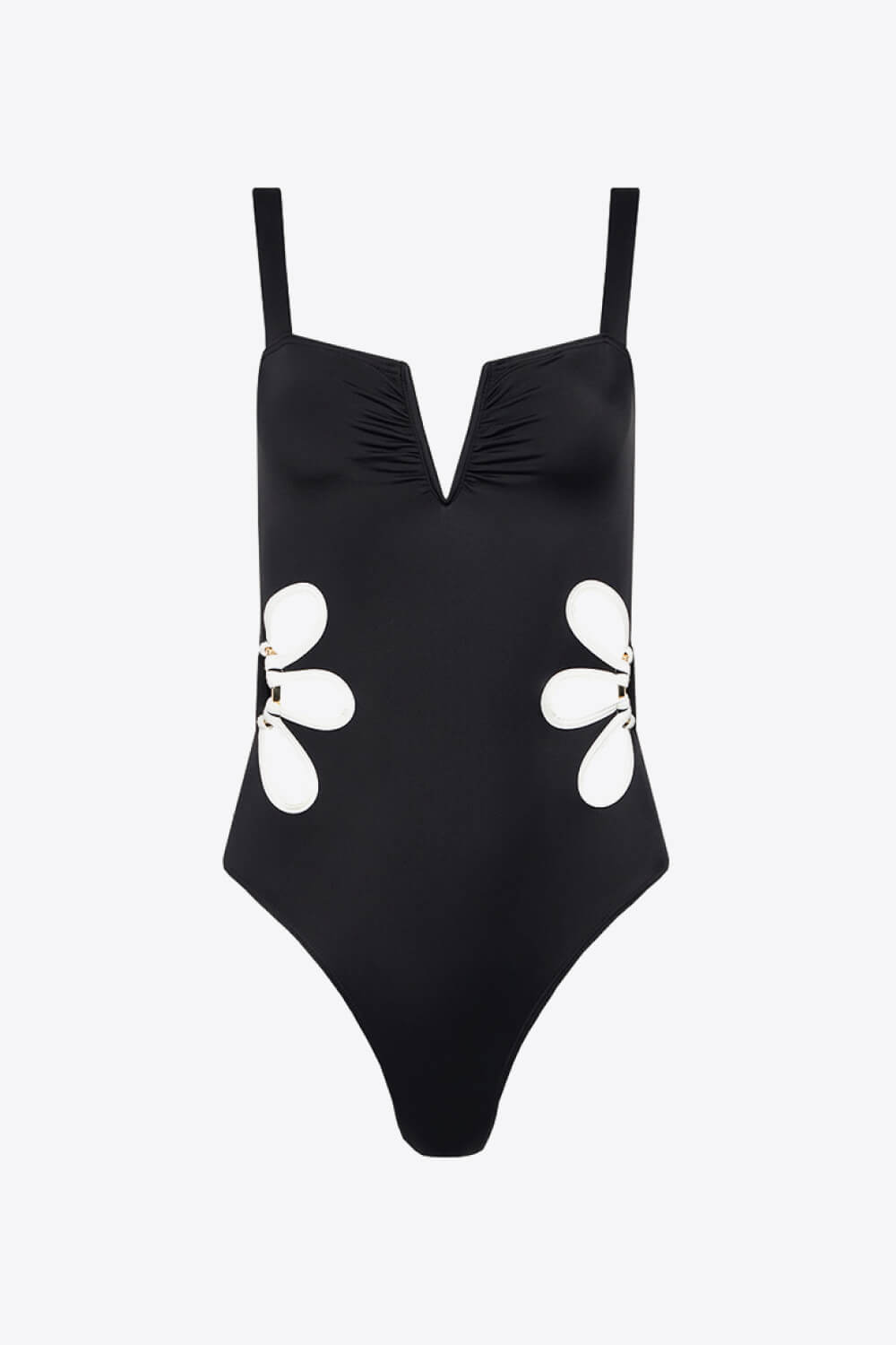 Contrast Trim Cutout Notched Neck One-Piece Swimsuit Trendsi