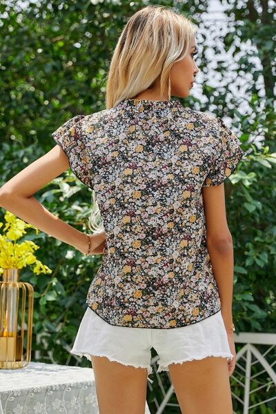 Floral Notched Flutter Sleeve Top