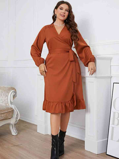 Plus+ Surplice Neck Tie Waist Dress