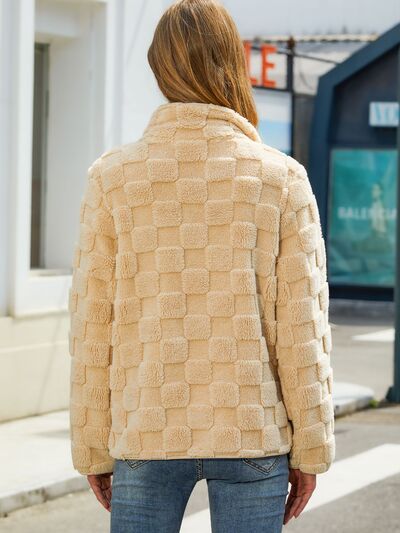 Fuzzy Checkered Zip Up Jacket