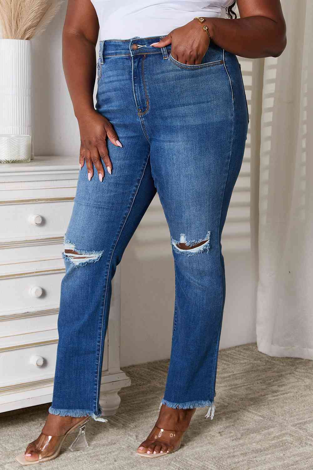 Judy Blue Distressed Raw Hem Jeans