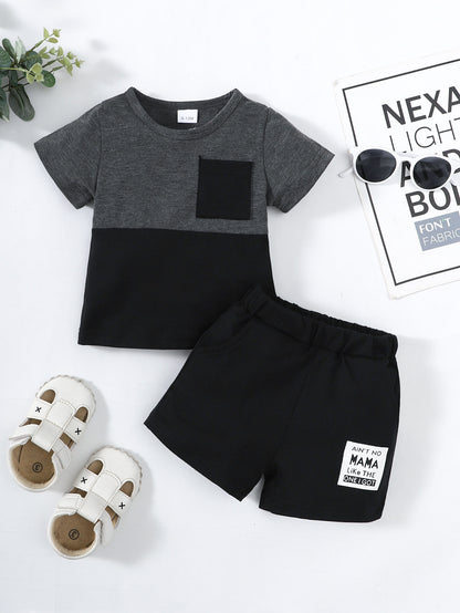 Boys Color Block Tee Shirt and Shorts Set Trendsi