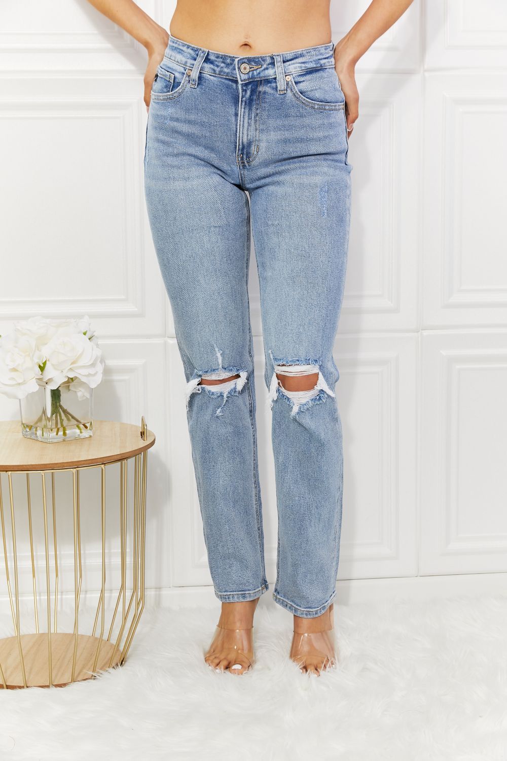 Abby High Rise Slim Straight Jeans Trendsi