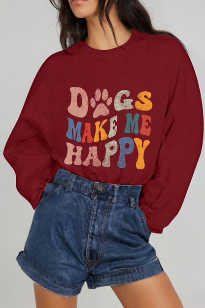 Simply Love DOGS MAKE ME HAPPY Graphic Sweatshirt