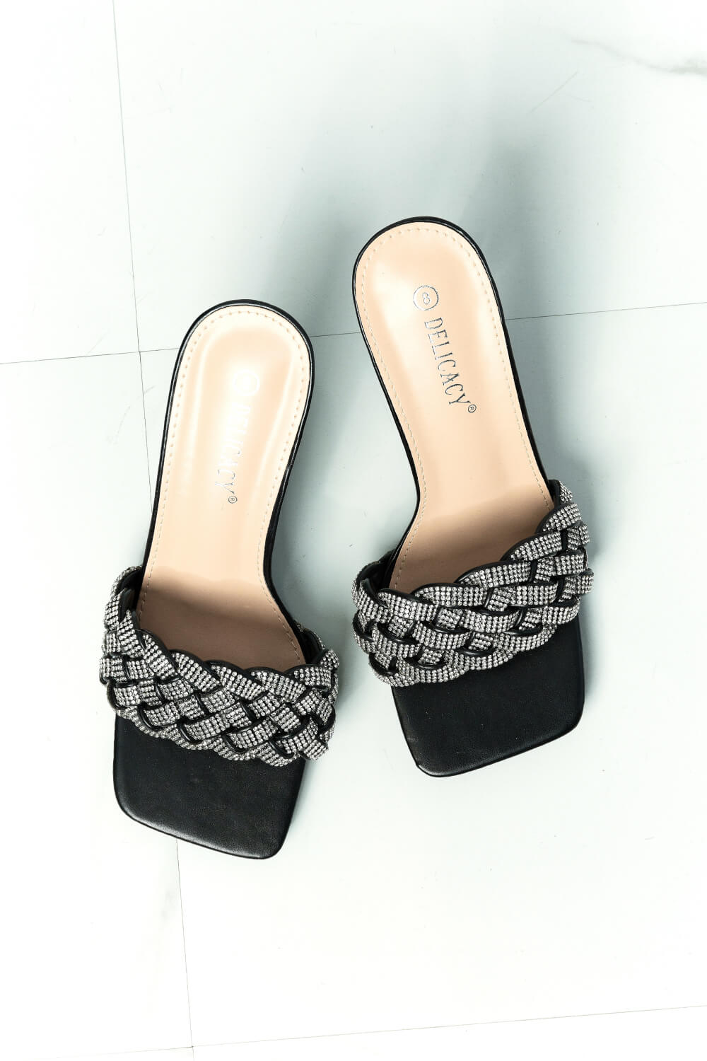 Showstopper Braided Rhinestone Heel Slide in Black Trendsi