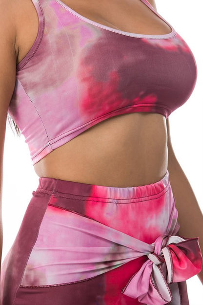 Tye-Die Wash 2-Piece Skirt Set-Pink By Claude