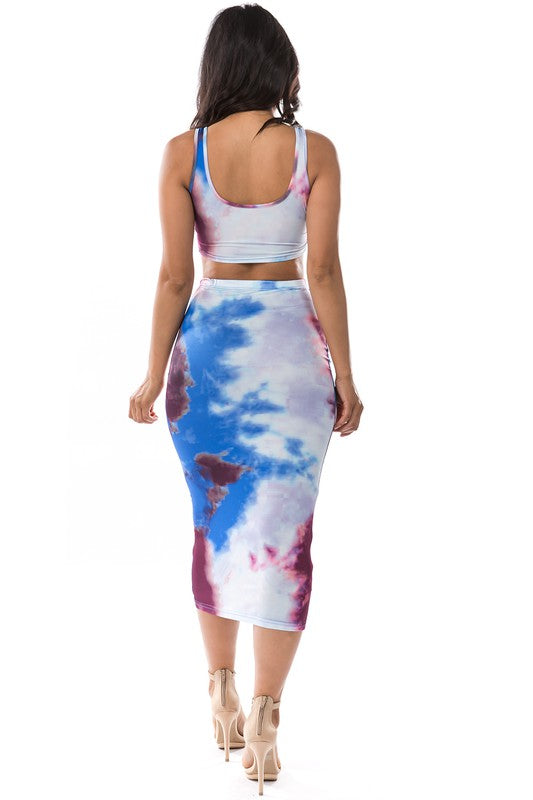 Tie-dye Wash 2-Piece Skirt Set - Blue By Claude