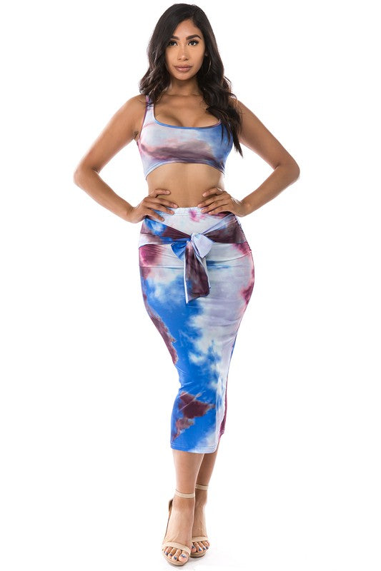 Tie-dye Wash 2-Piece Skirt Set - Blue By Claude