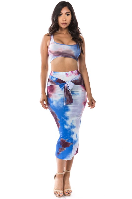 Tie-dye Wash 2-Piece Skirt Set - Blue By Claude