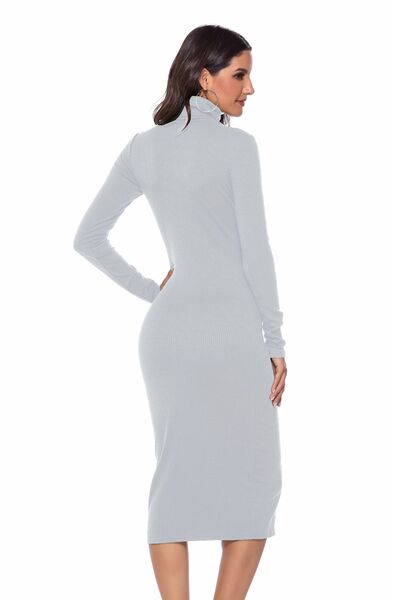 Ribbed Turtleneck Long Sleeve Dress