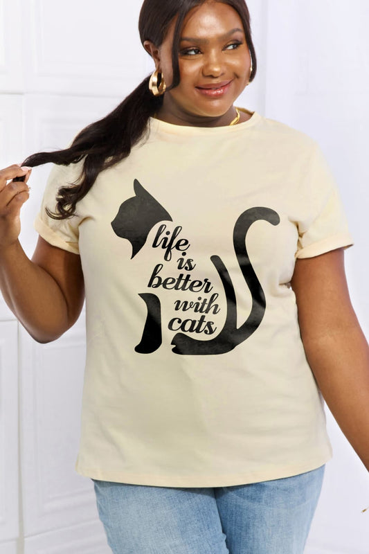 Simply Love Simply Love LIFE IS BETTER WITH CATS Graphic Cotton Tee