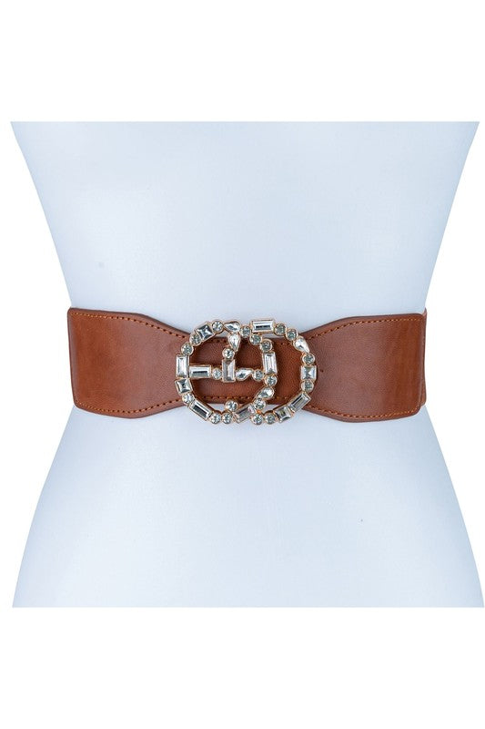 Rhinestone Double Circle Buckle Elastic Belt Fashion Fantasia