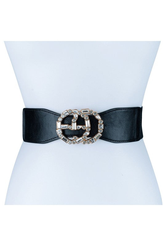 Rhinestone Double Circle Buckle Elastic Belt Fashion Fantasia