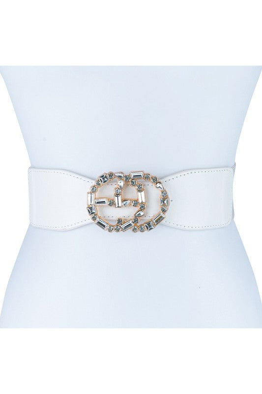 Rhinestone Double Circle Buckle Elastic Belt Fashion Fantasia