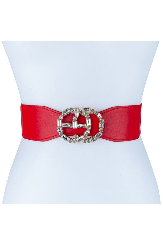 Rhinestone Double Circle Buckle Elastic Belt Fashion Fantasia